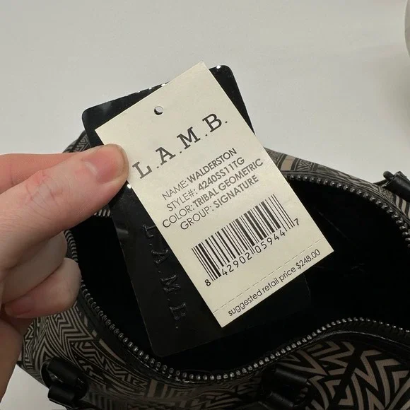 L.A.M.B. Walderston Handbag Black Tribal‎ Geometric Leather Gwen Stefani Y2K NWT - Picture 9 of 12
